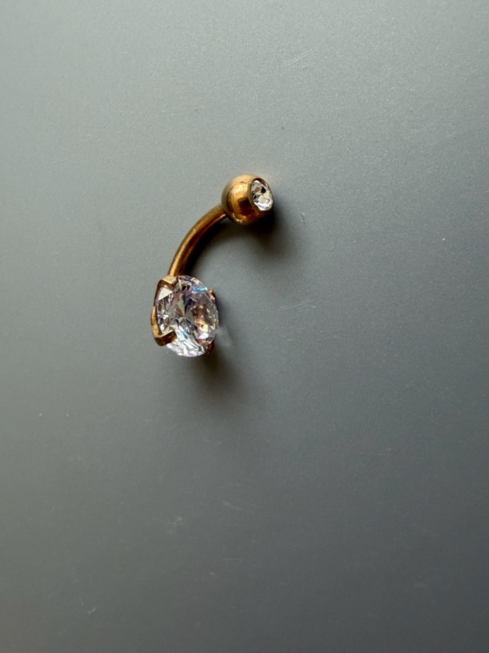 Gold-Tone Clear Gem Curved Belly Ring